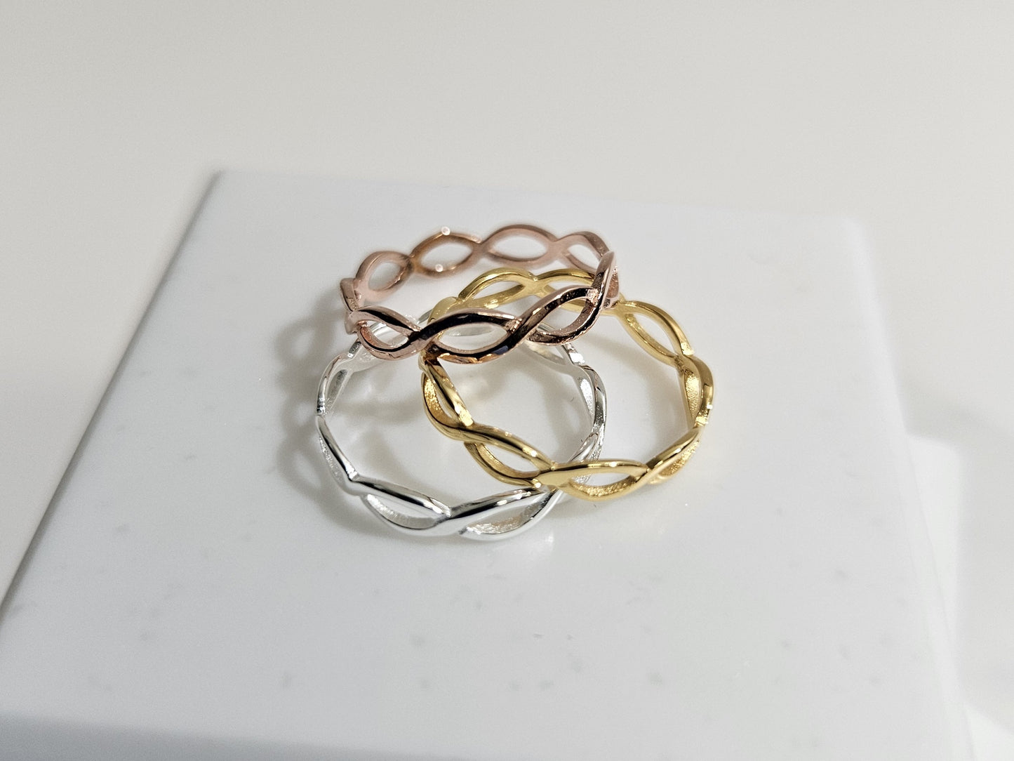 Infinity ring Tricolor Silver Ring Stackable