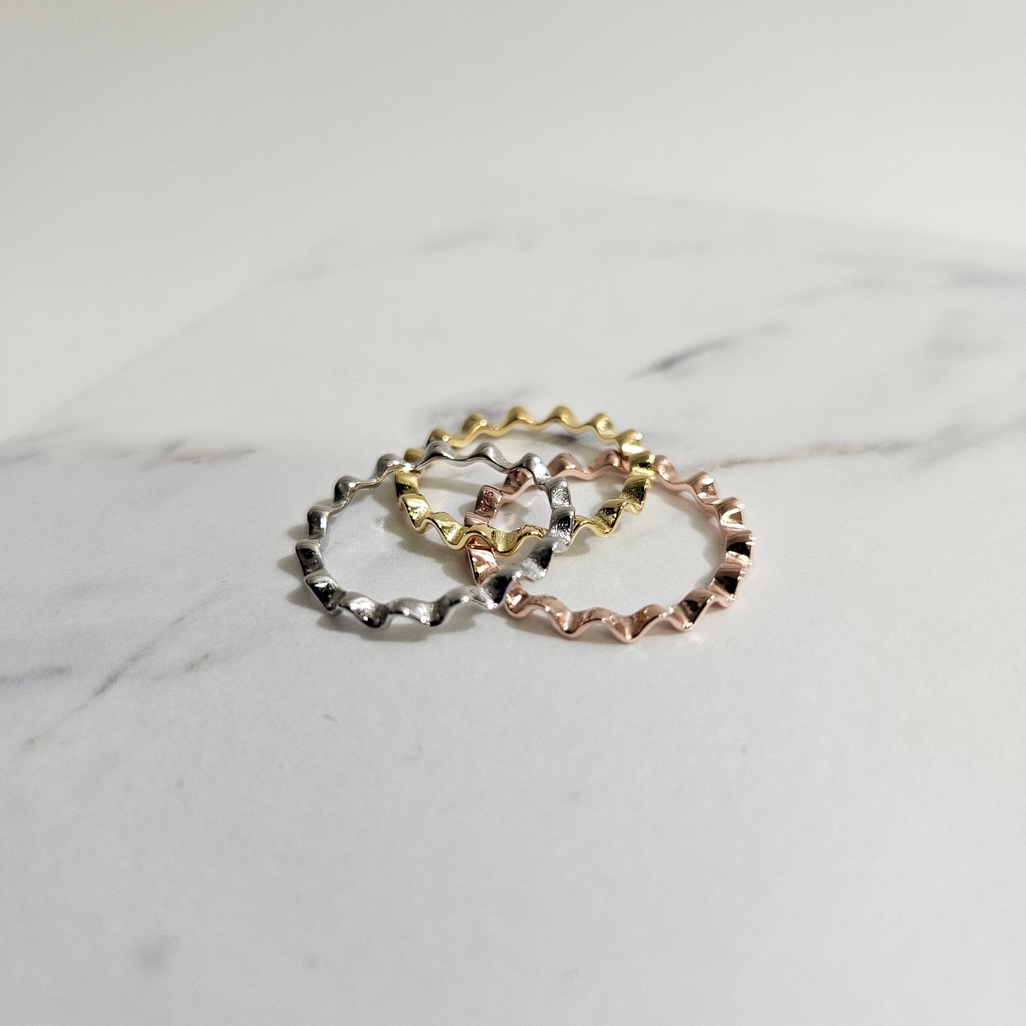 Stackable Zick-Zack Tricolor silver Ring