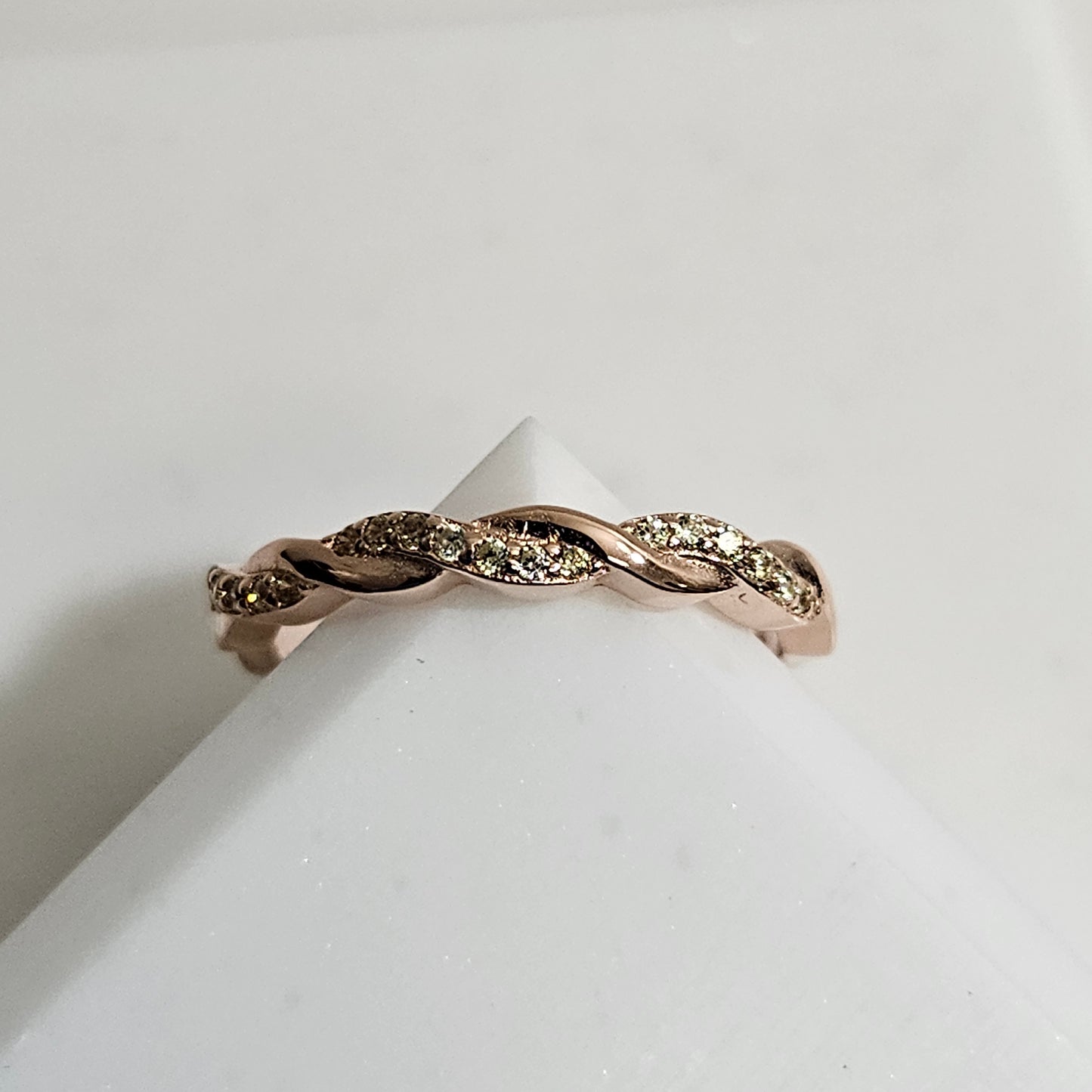 Clear CZ wrap around sterling silver ring with rose gold plated