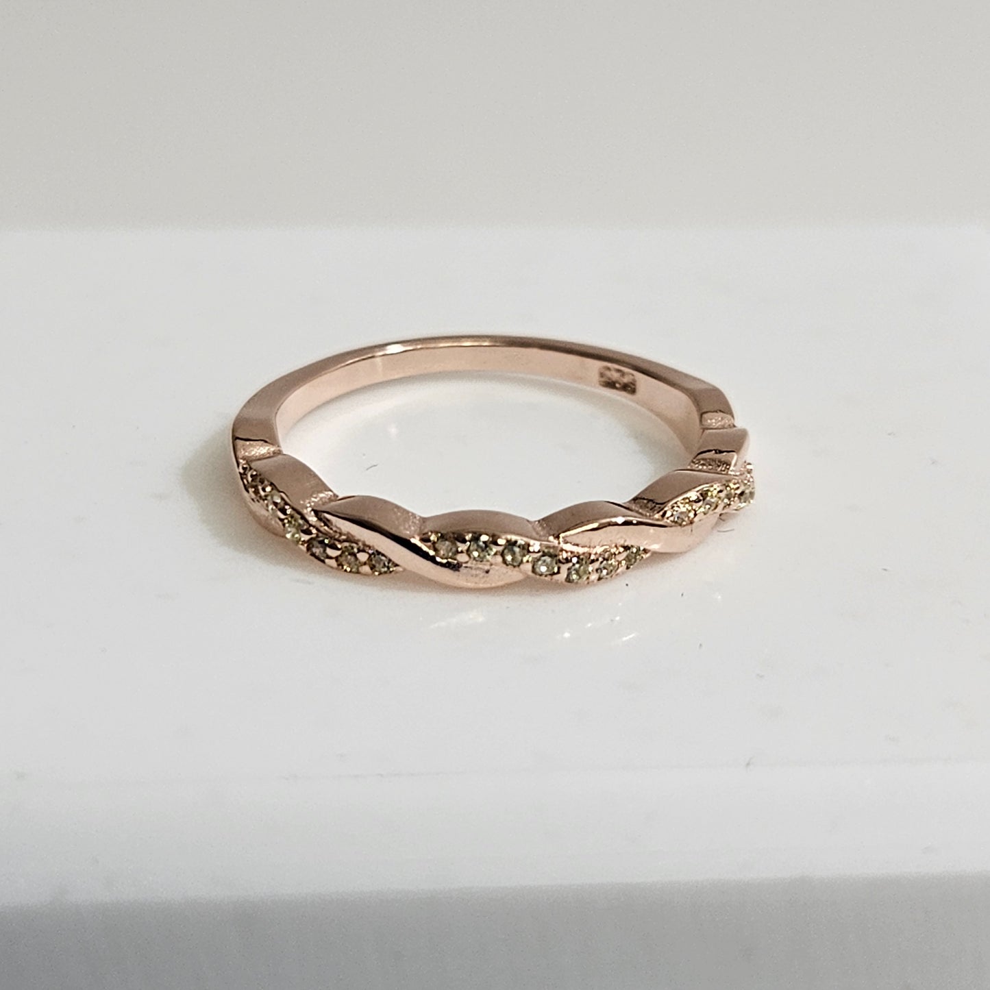 Clear CZ wrap around sterling silver ring with rose gold plated