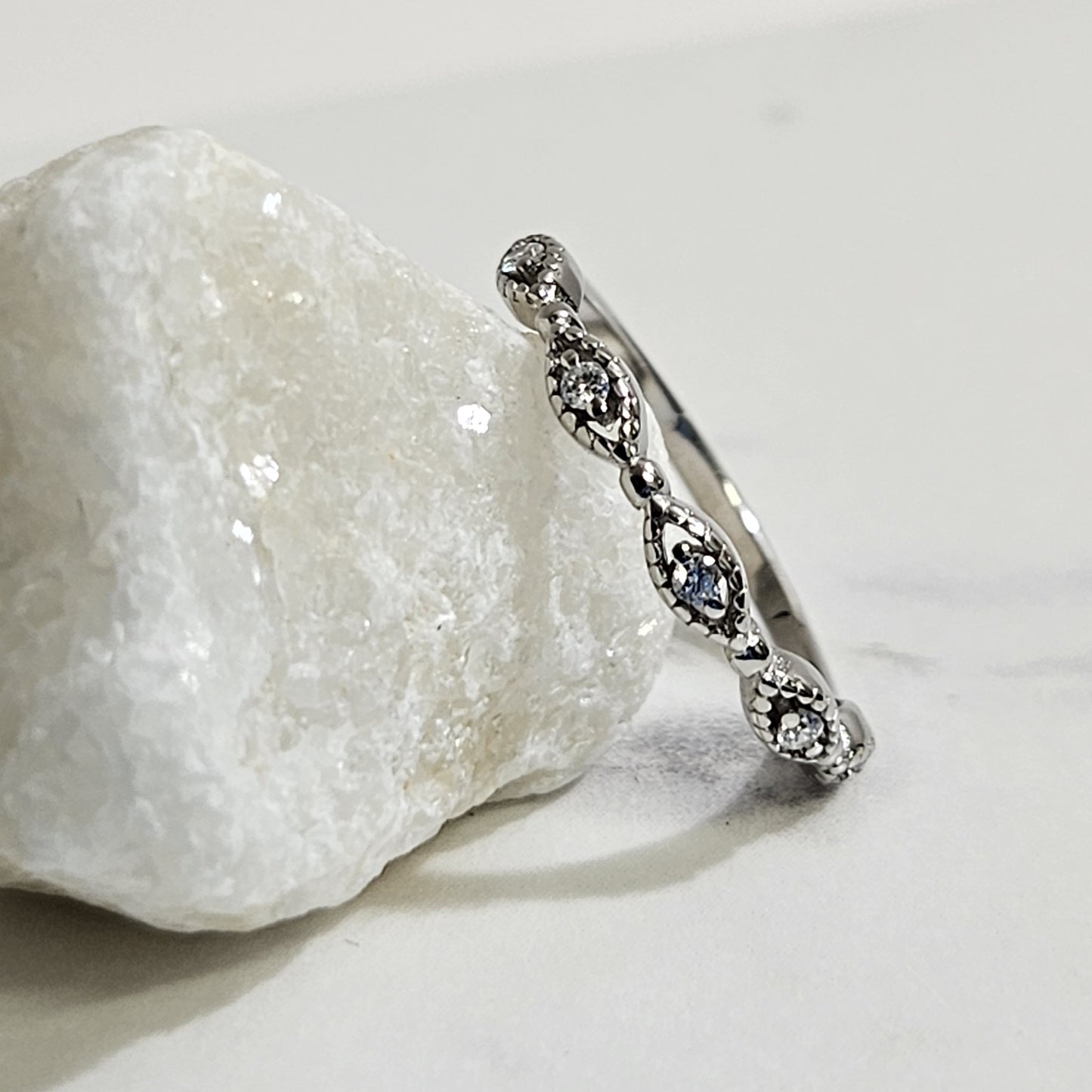 Cute silver ring with clear cz