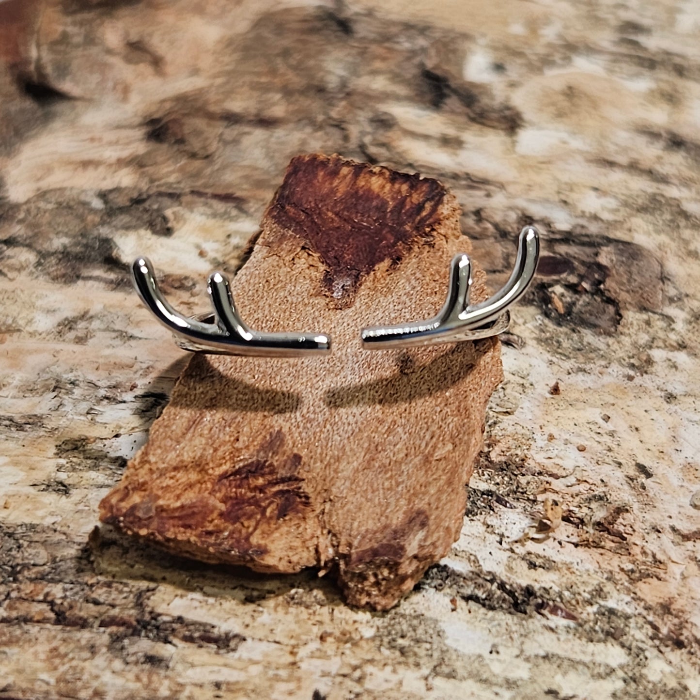 Deer antler silver ring