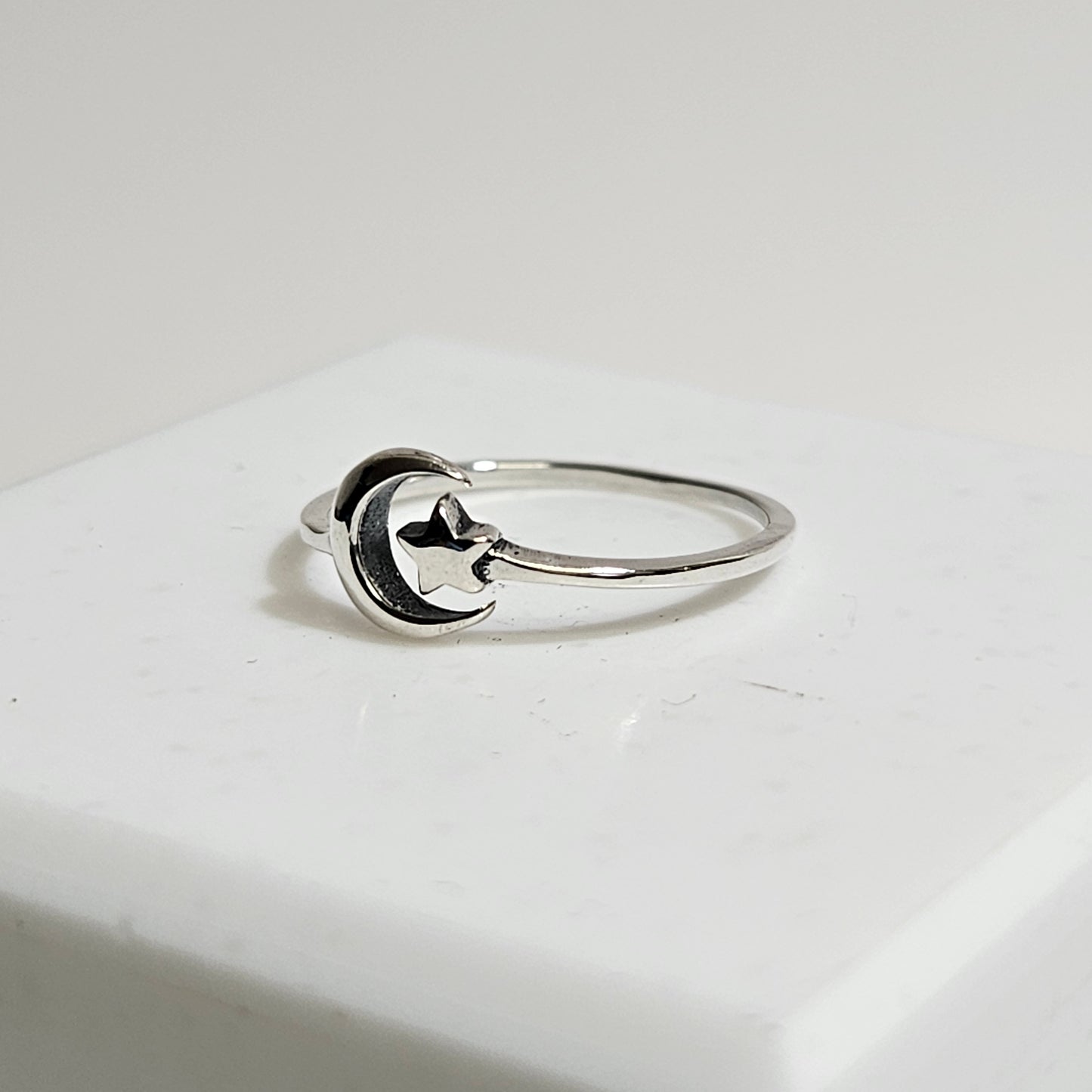 moon and star silver ring