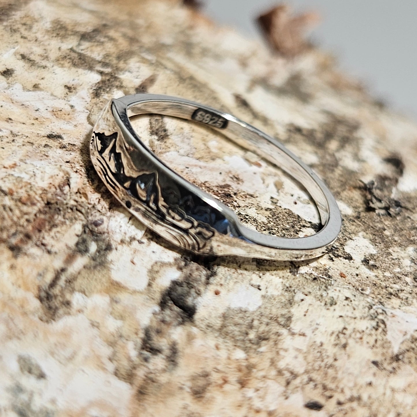 laser cut engraving silver Mountain ring