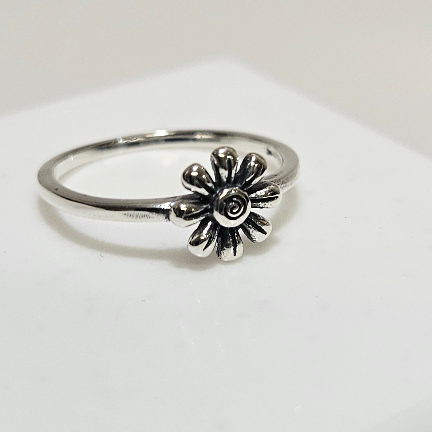 oxidized finish flower silver ring