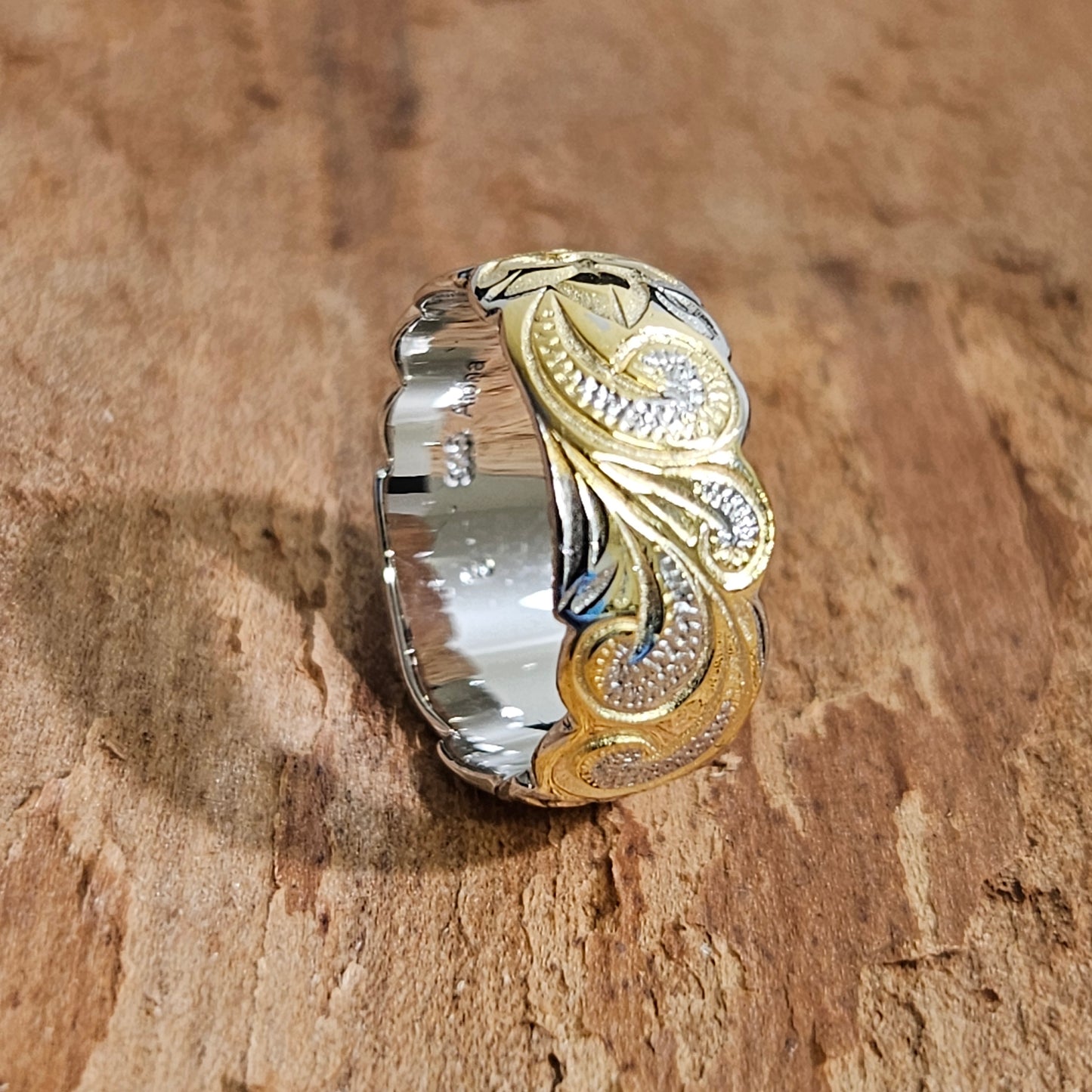 Two-Tone 18k gold plated and silver hawaiian band(6mm/8mm)