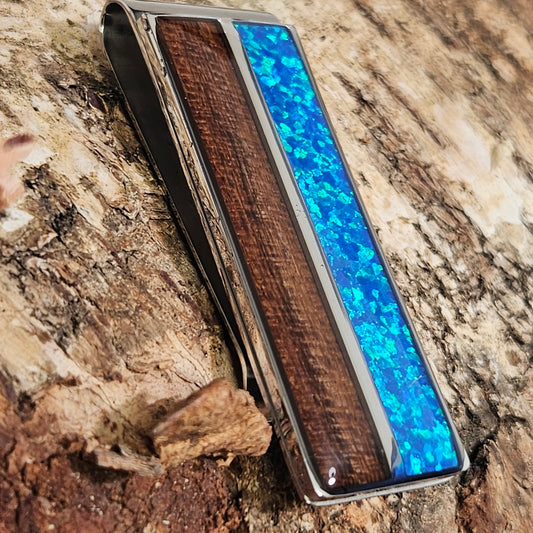 Blue opal and Koa wood money clip