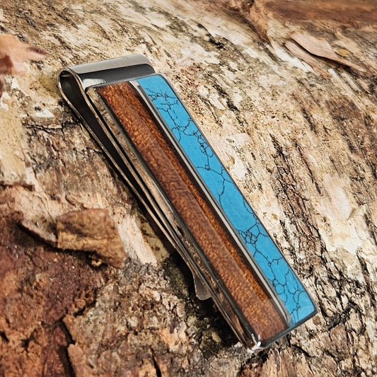 Turquoise and Koa wood money clip