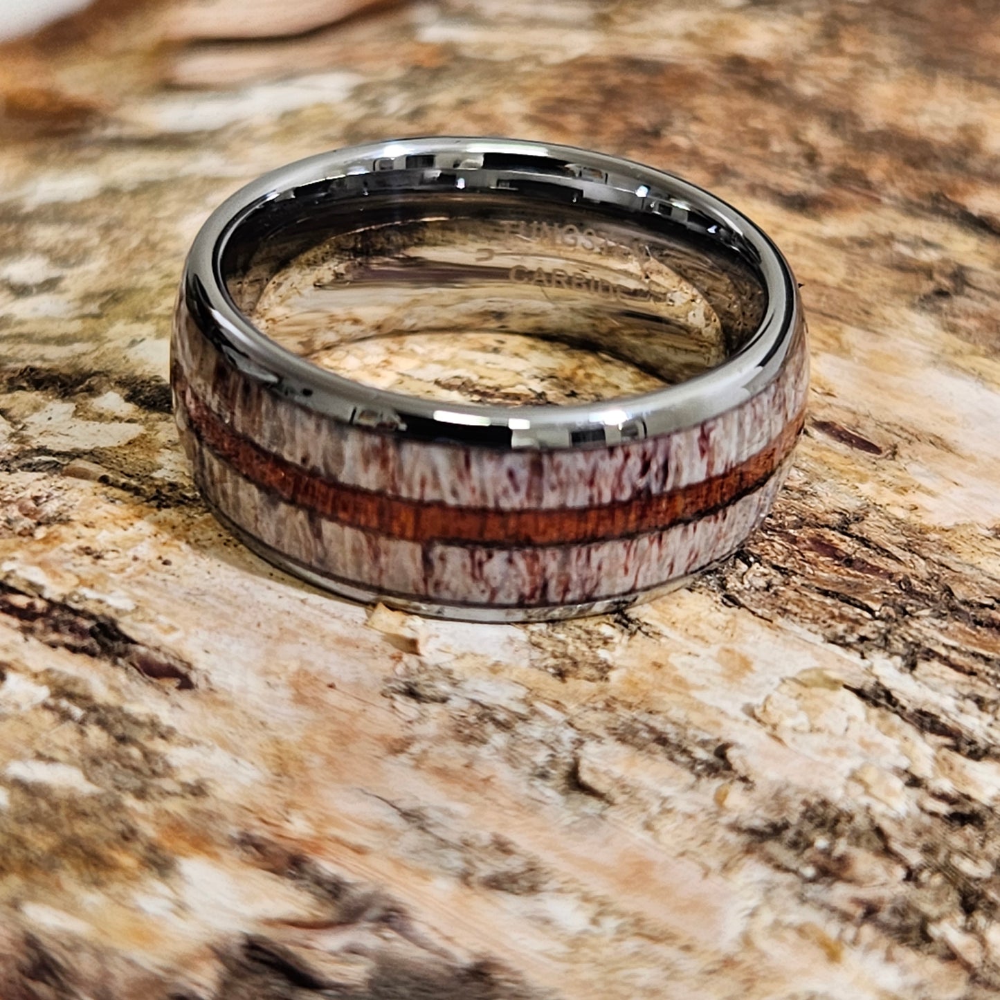 FOREST SPIRIT EDITION Deer antler Koa wood inlay Tungsten ring