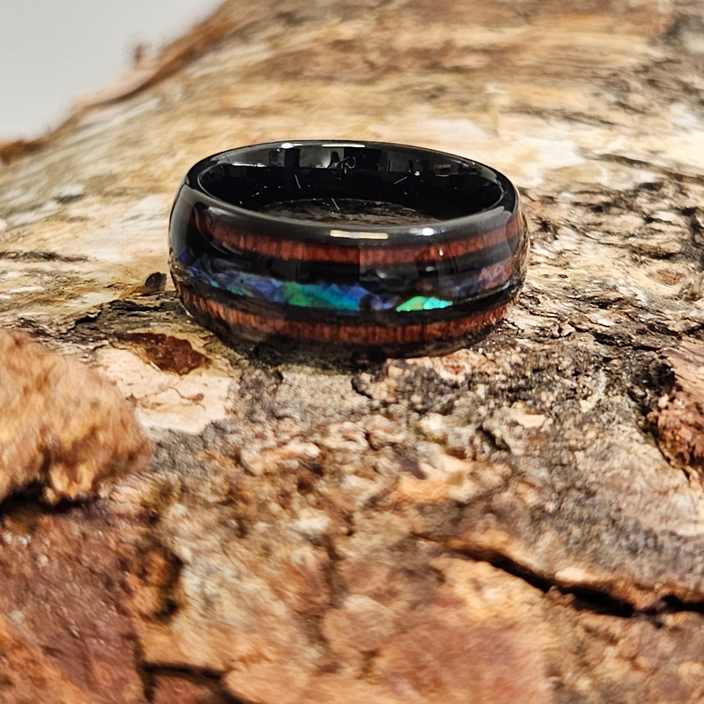 Koa wood abalone shell Inlay Tungsten ring