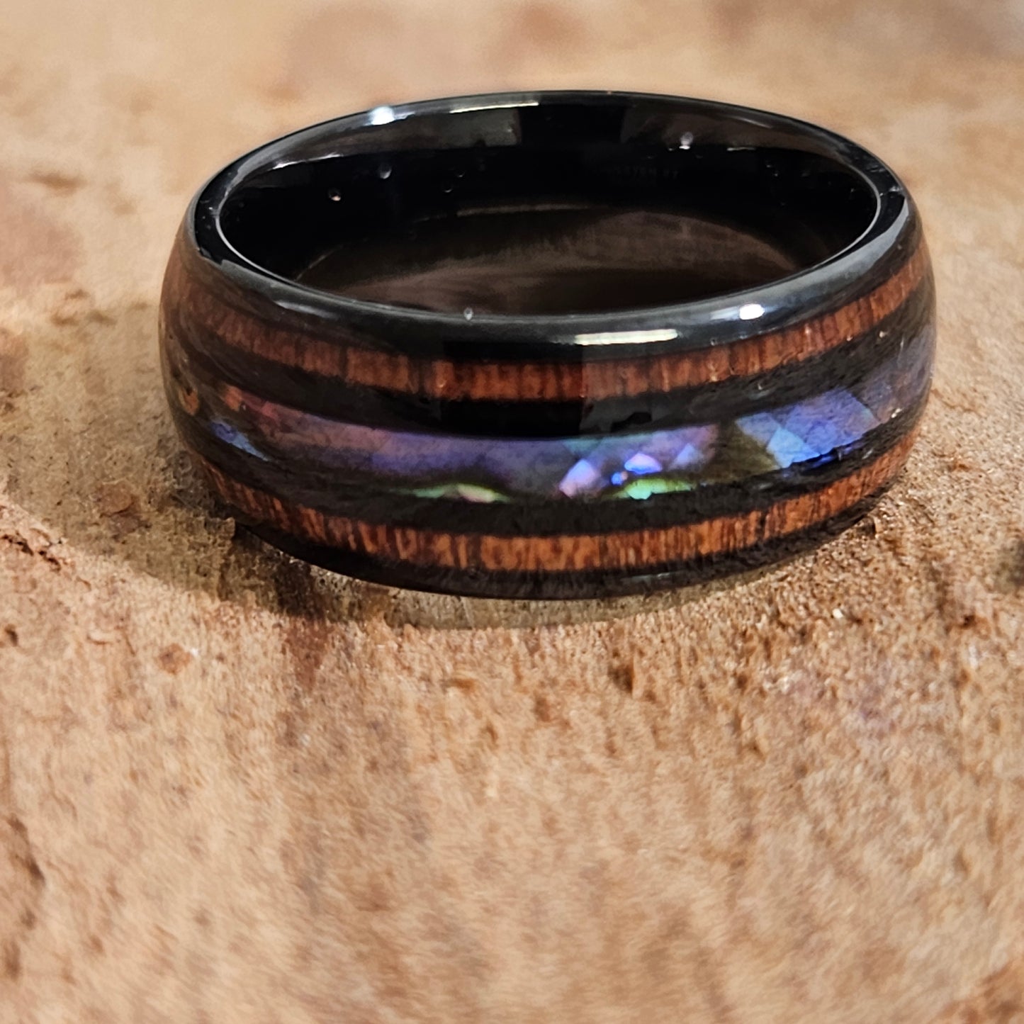 Koa wood abalone shell Inlay Tungsten ring