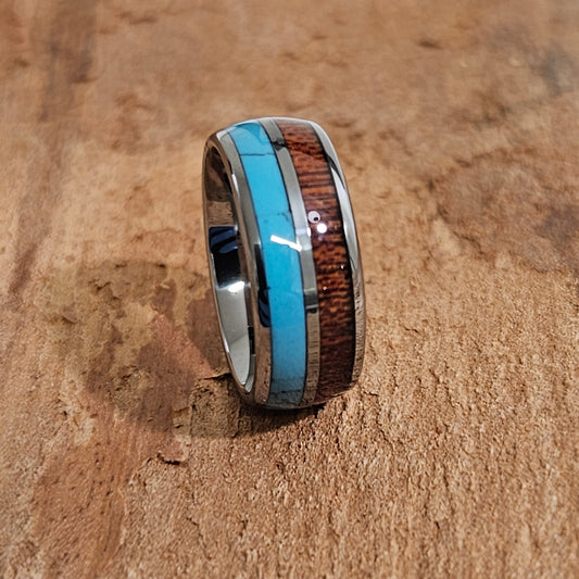 natural Turquoise koa Tungsten ring