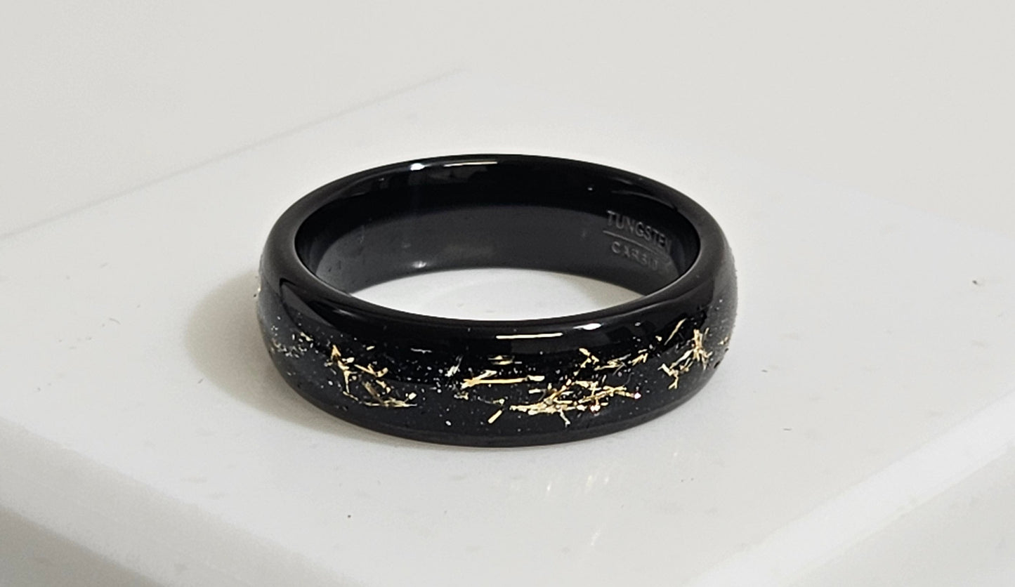 GALAXY EDITION Tungsten ring with gold glitter inlay