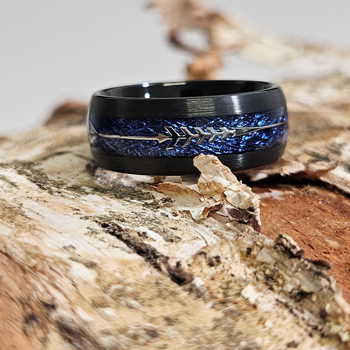 Blue meteorite ARROW Tungsten Ring