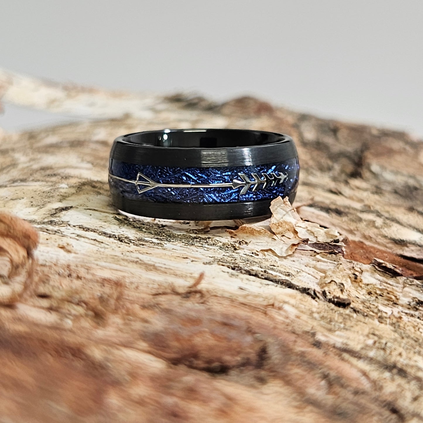 Blue meteorite ARROW Tungsten Ring