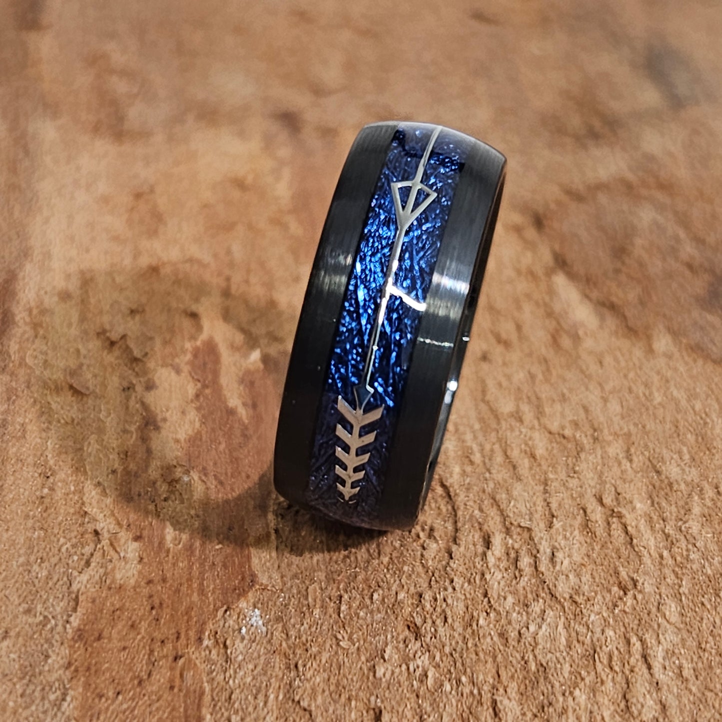 Blue meteorite ARROW Tungsten Ring