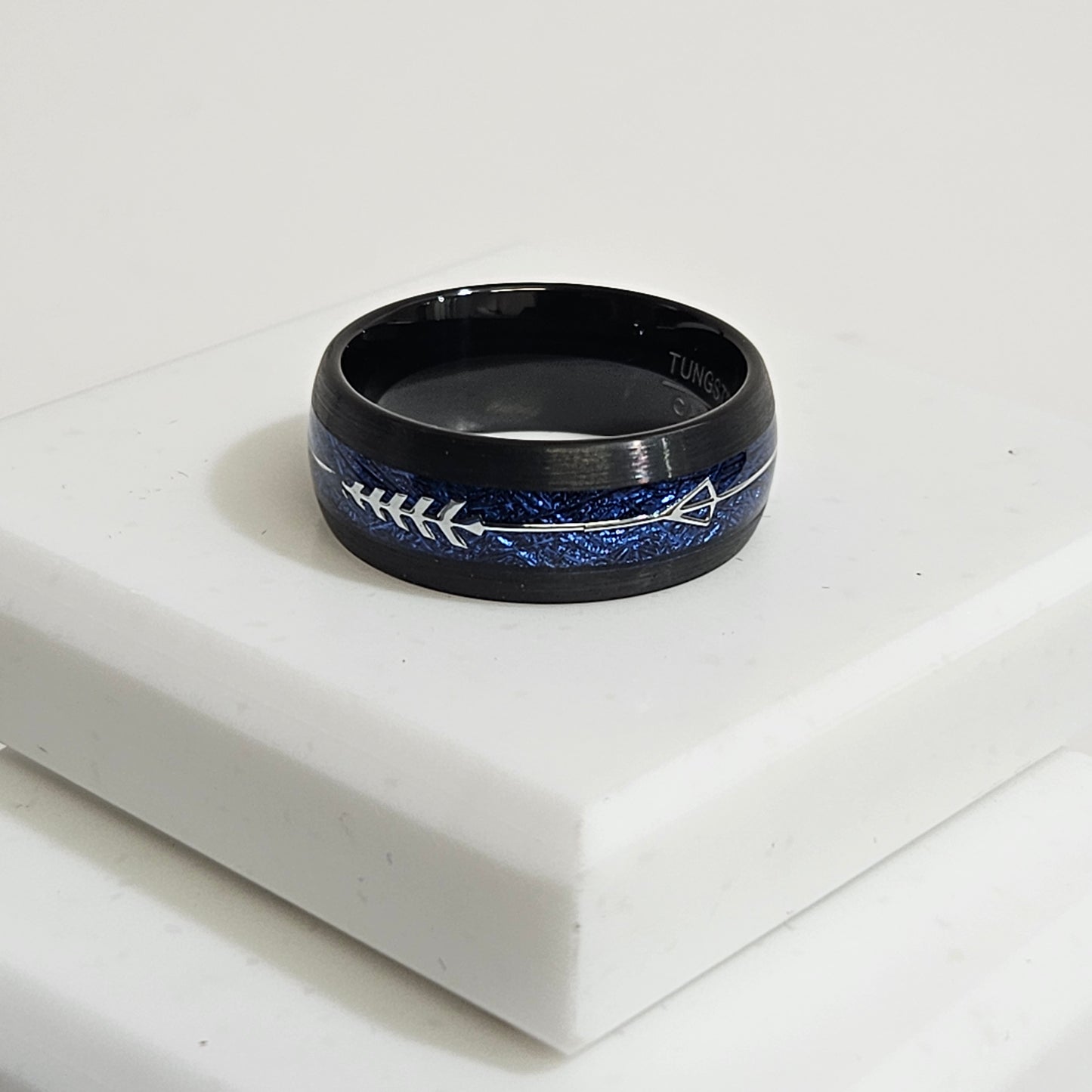 Blue meteorite ARROW Tungsten Ring