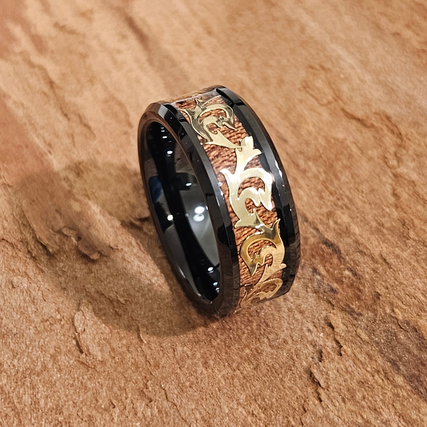 Special HAWAIIAN EDITION Tungsten Koa wood ring (Nalu) 3321