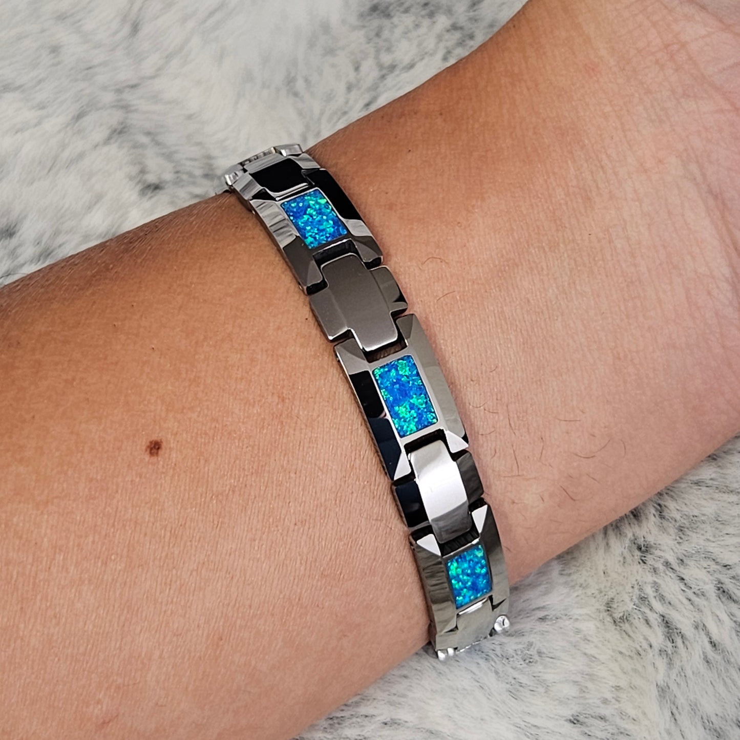 Natural Blue Opal Tungsten bracelet.