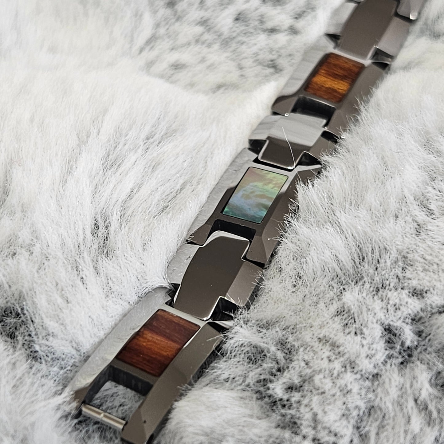 Abalone and Koa wood Tungsten bracelet