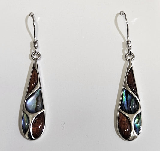 Koa wood Abalone  water drop earring