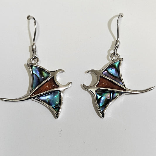 Koa wood Abalone stingray earring