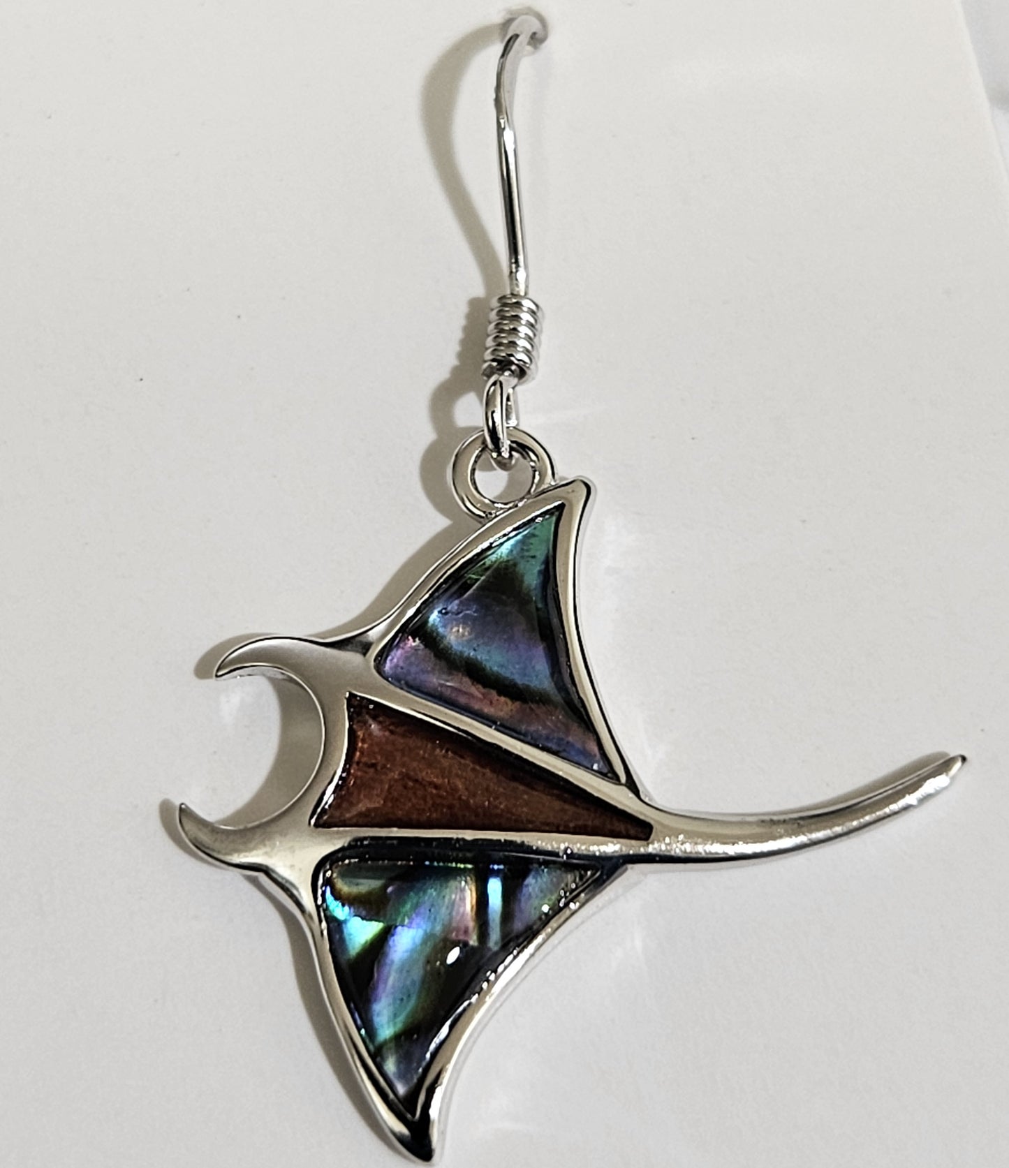 Koa wood Abalone stingray earring