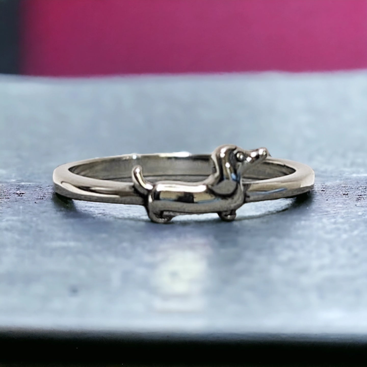 Cute wiener dog silver ring