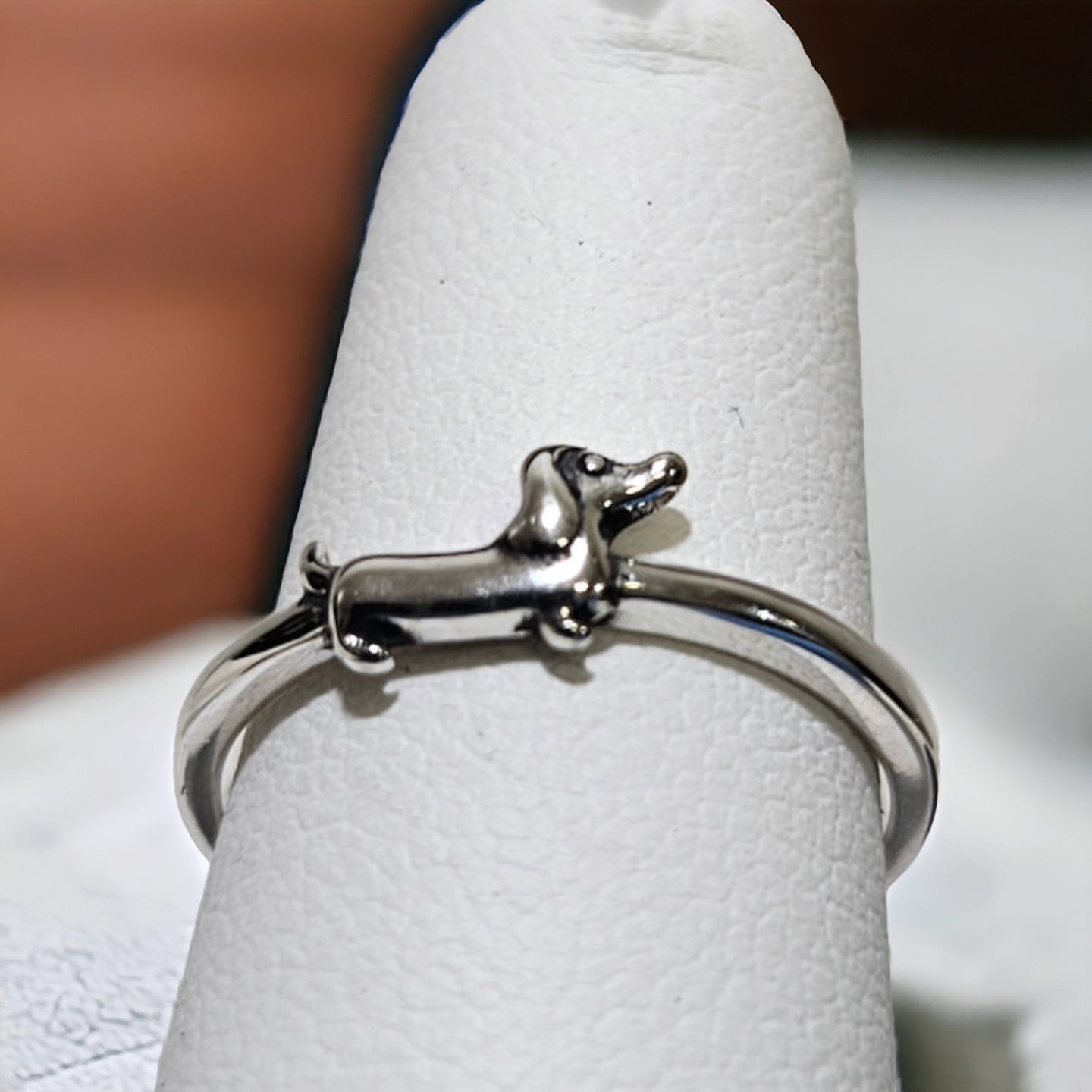 Cute wiener dog silver ring