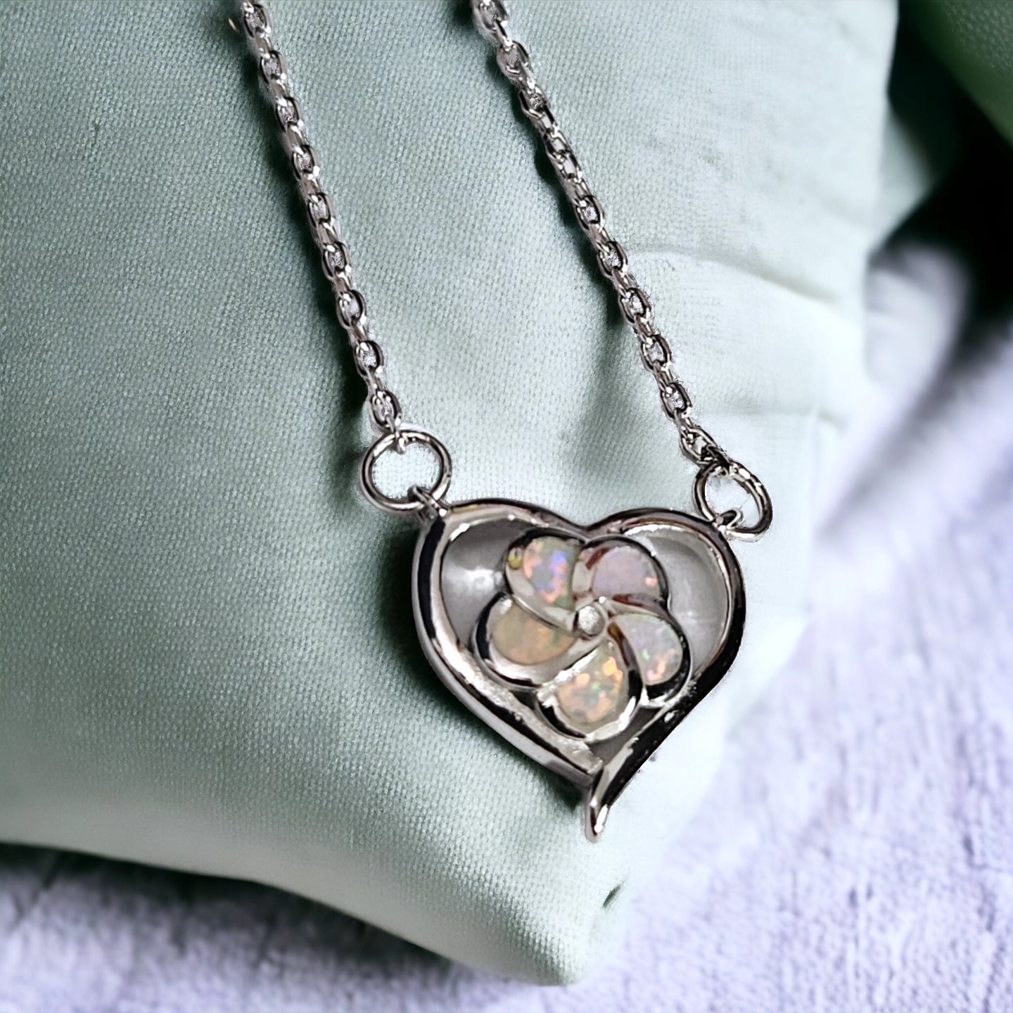 White opal heart necklace