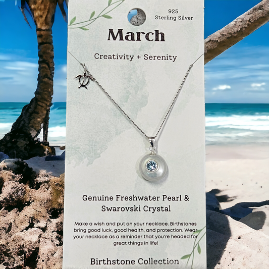 Sterling silver necklace with natural pearl ( March )