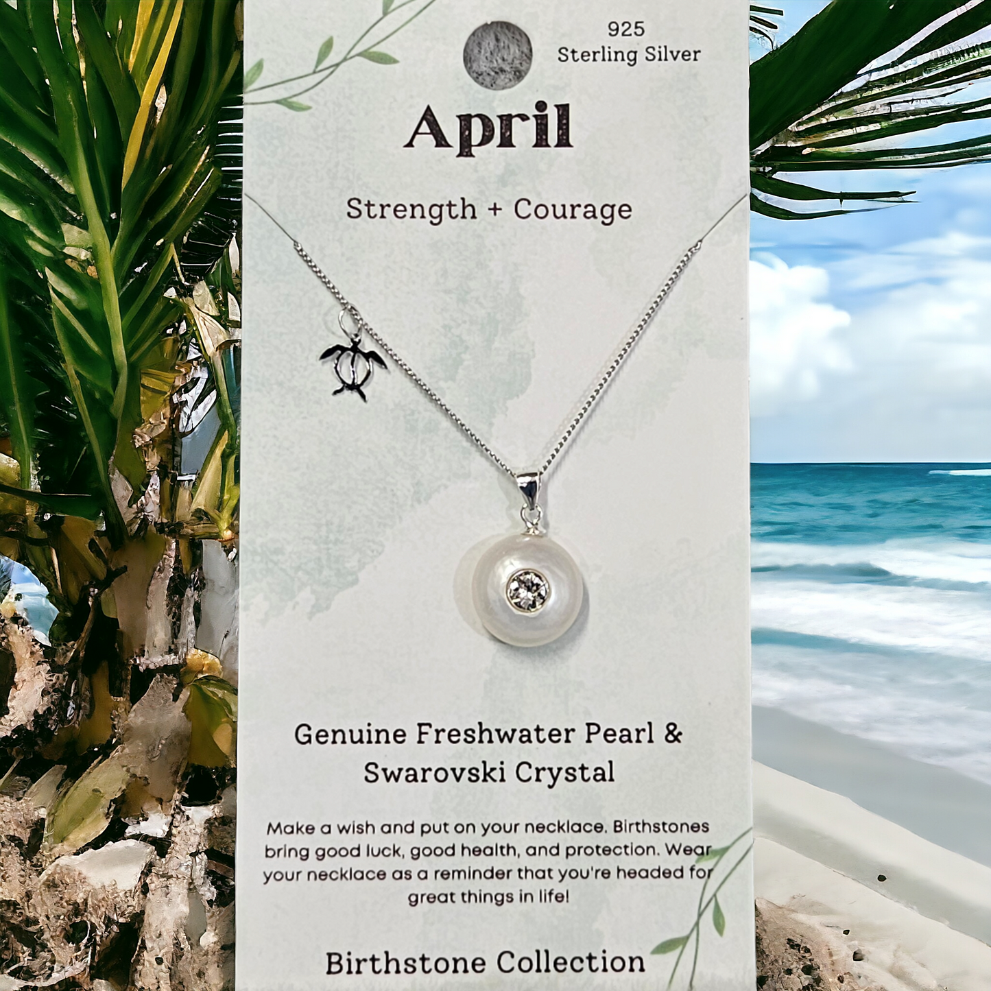 Sterling silver necklace with natural pearl ( April )