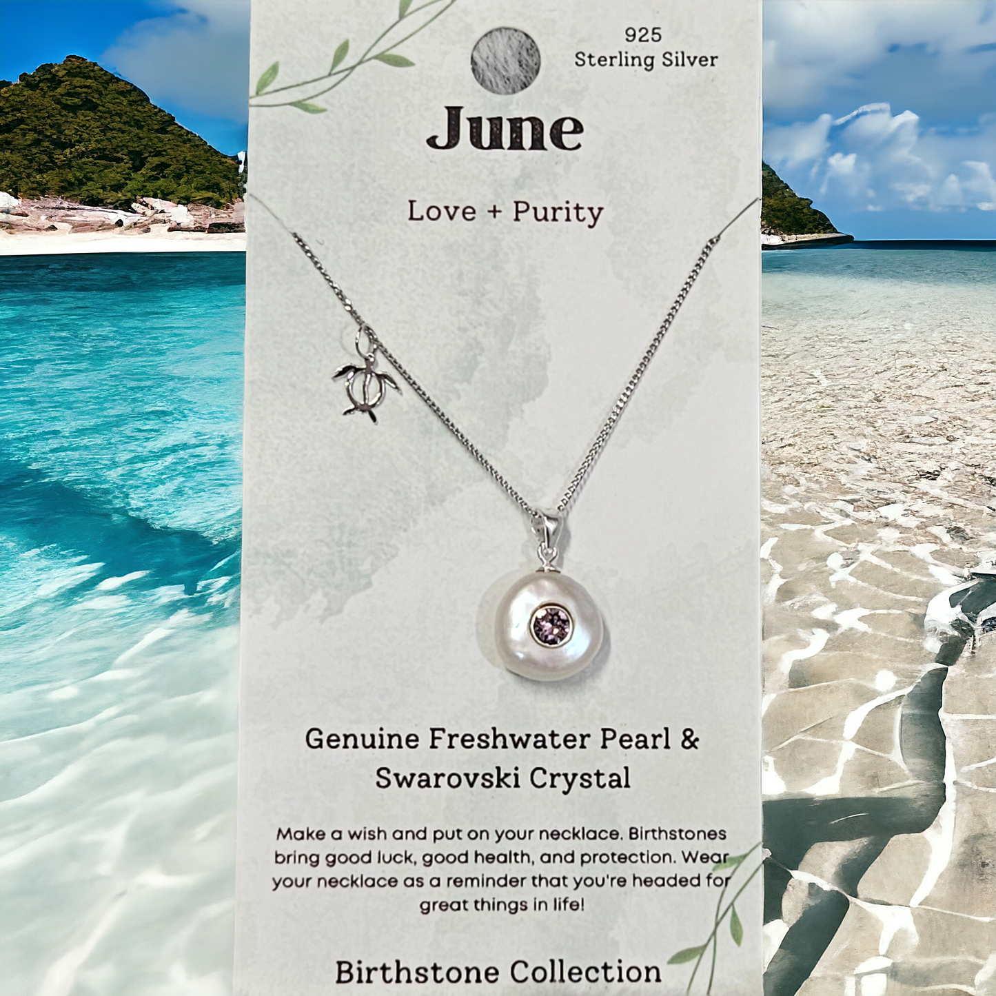 Sterling silver necklace with natural pearl (June)