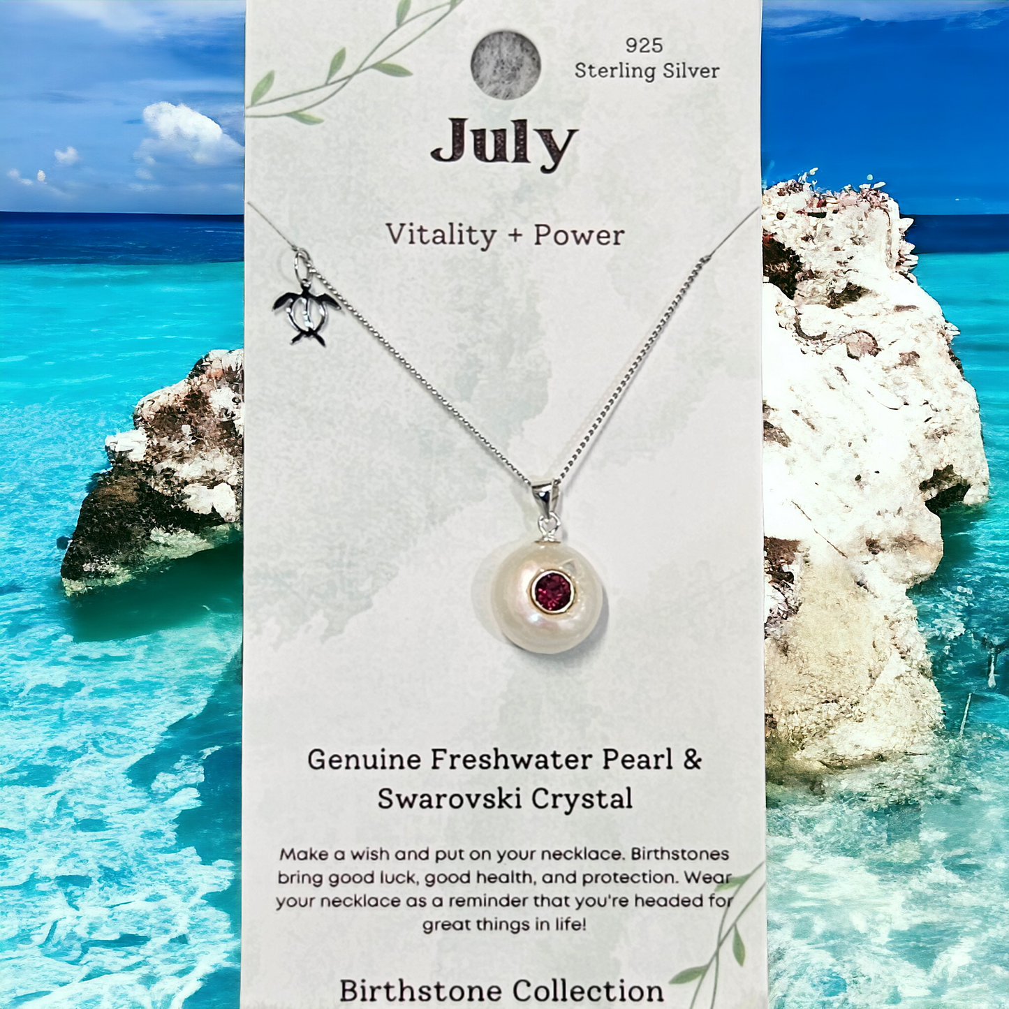 Sterling silver necklace with natural pearl ( July )