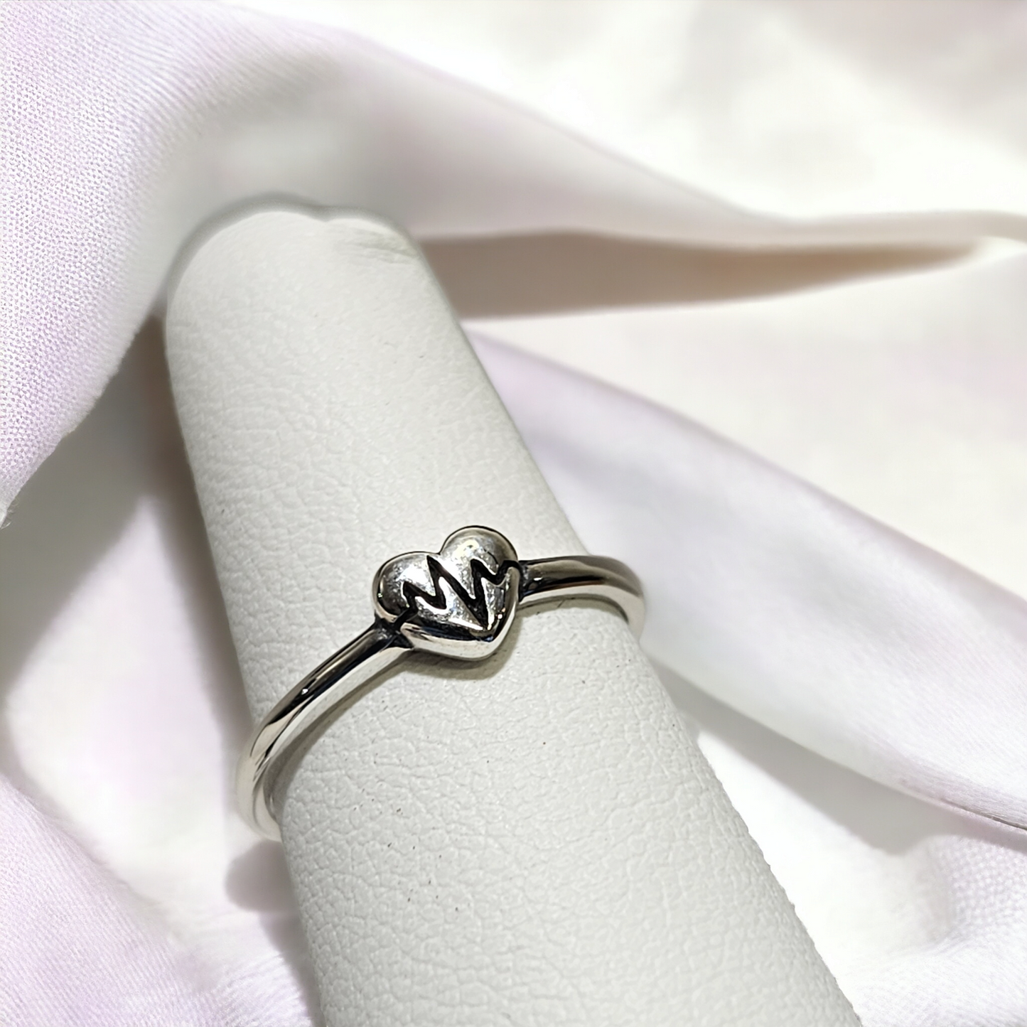 Heart beat silver ring