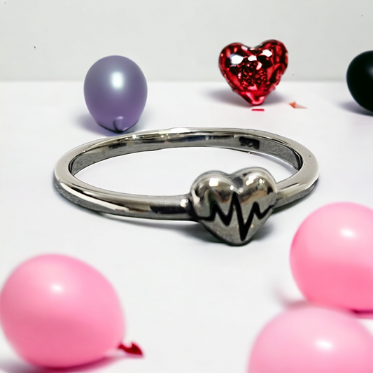 Heart beat silver ring