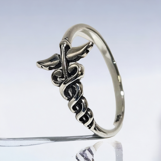 The caduceus symbol silver ring