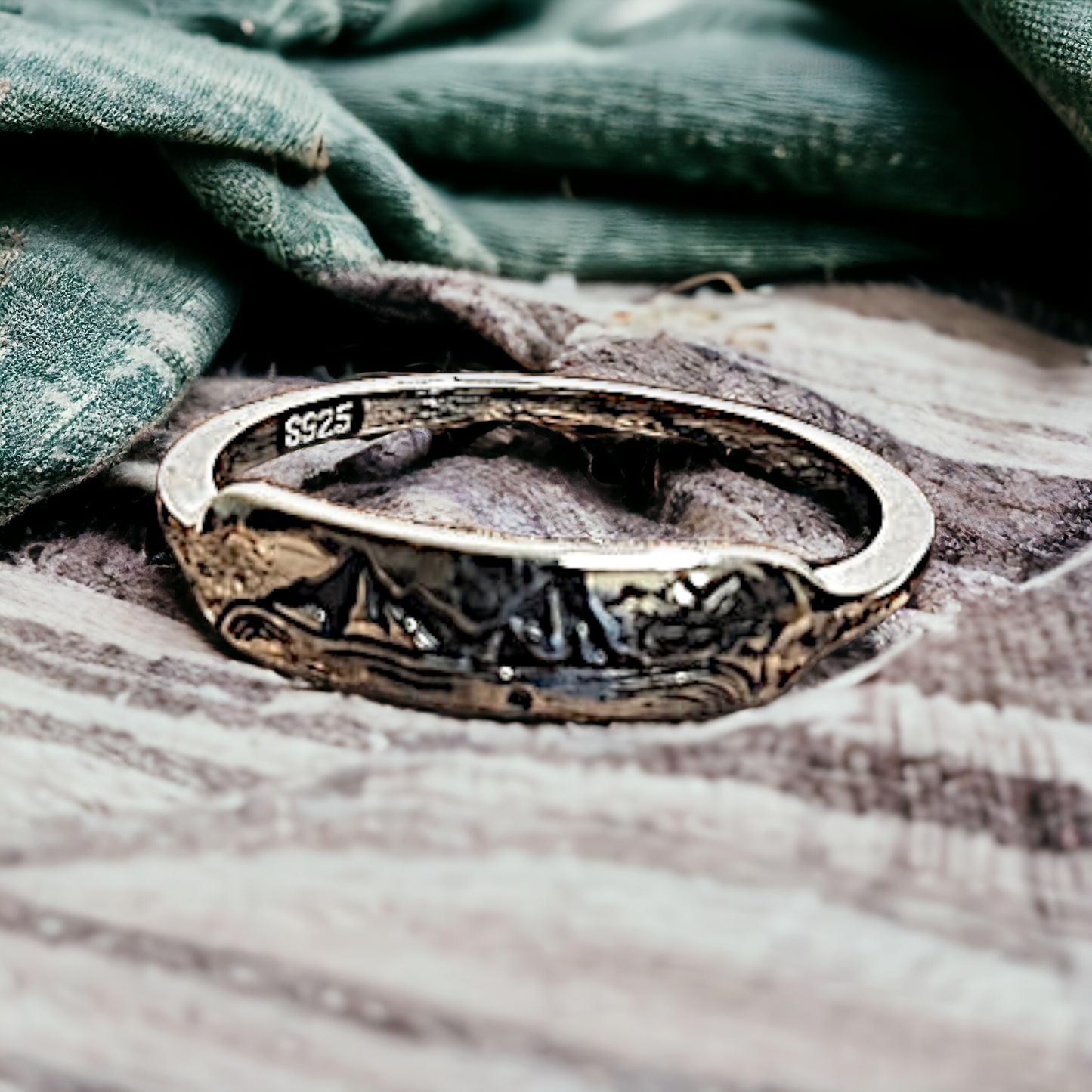 laser cut engraving silver Mountain ring