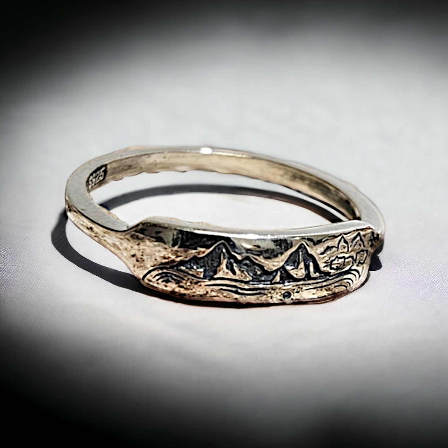 laser cut engraving silver Mountain ring