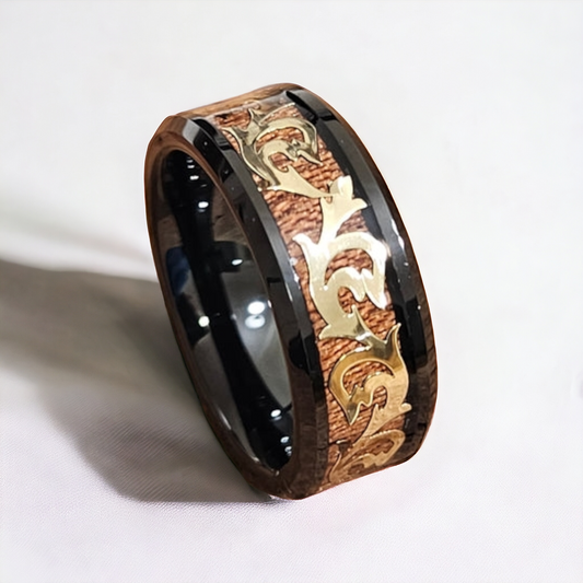 Special HAWAIIAN EDITION Tungsten Koa wood ring (Nalu) 3321