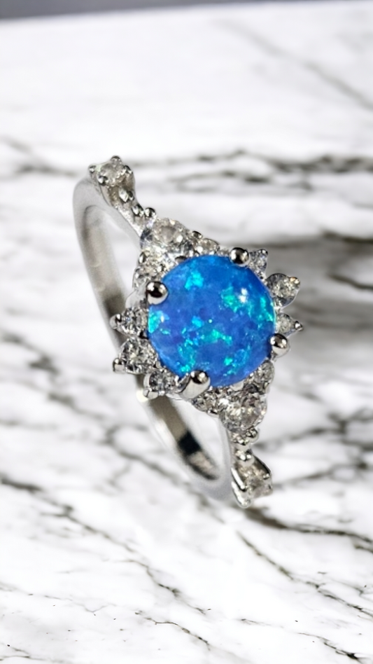 Blue opal sterling silver ring