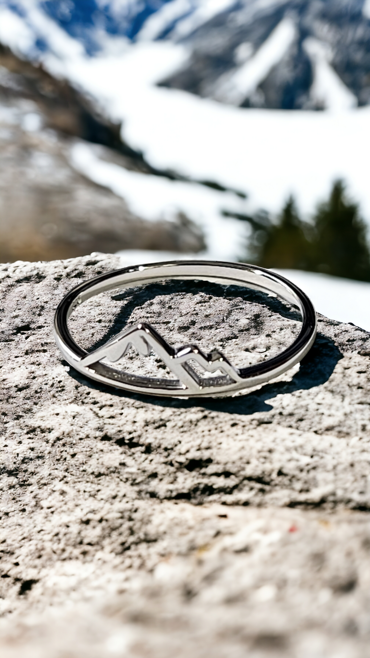 Laser cut mountain silver ring