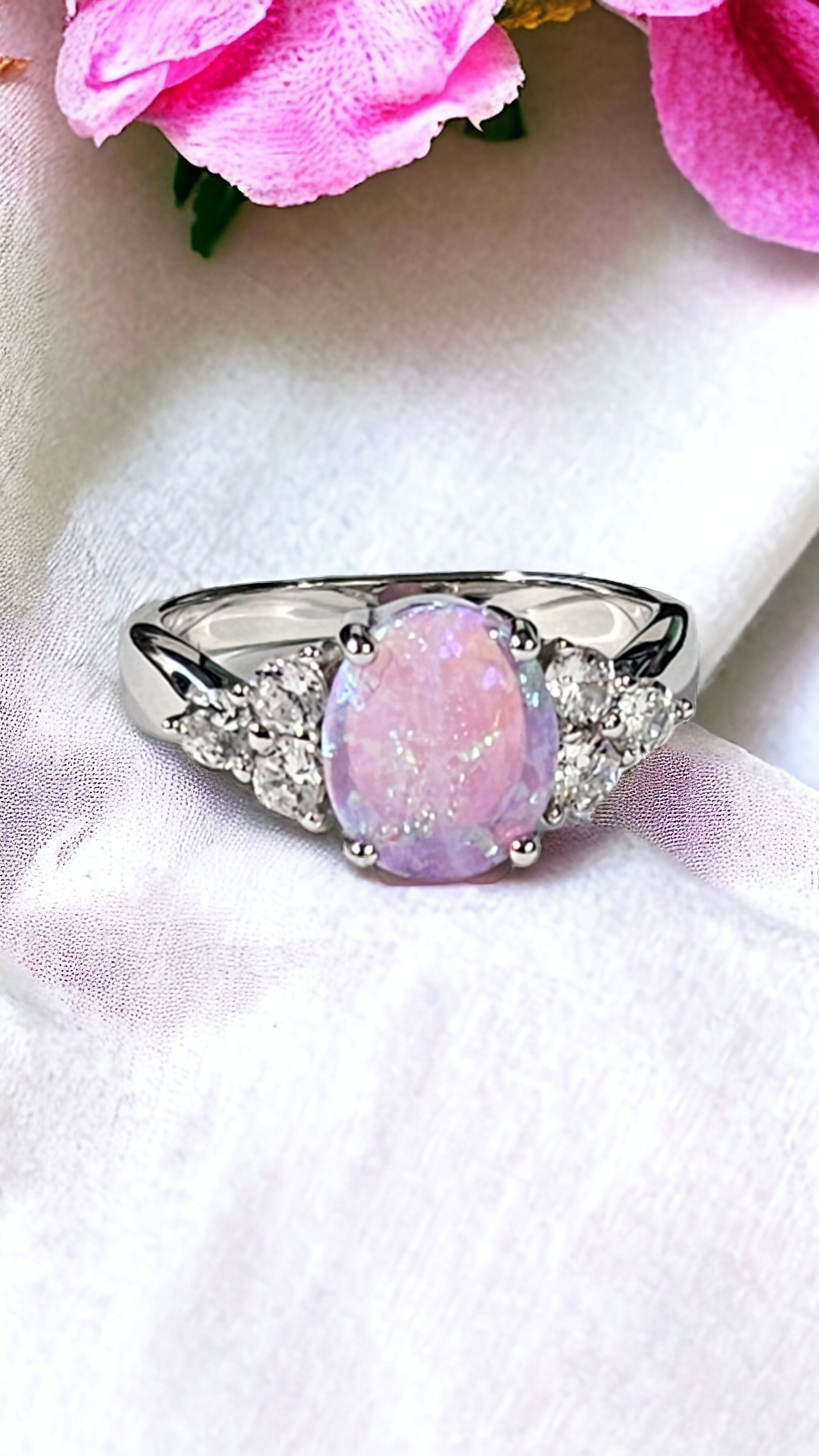 Pink opal sterling silver ring