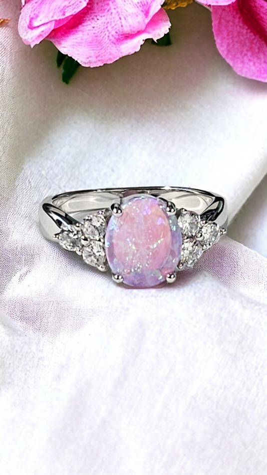 Pink opal sterling silver ring