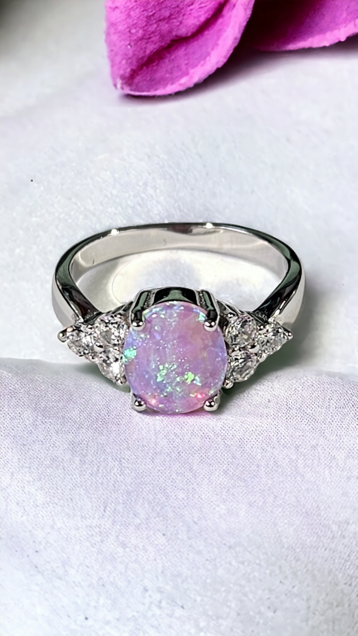 Pink opal sterling silver ring