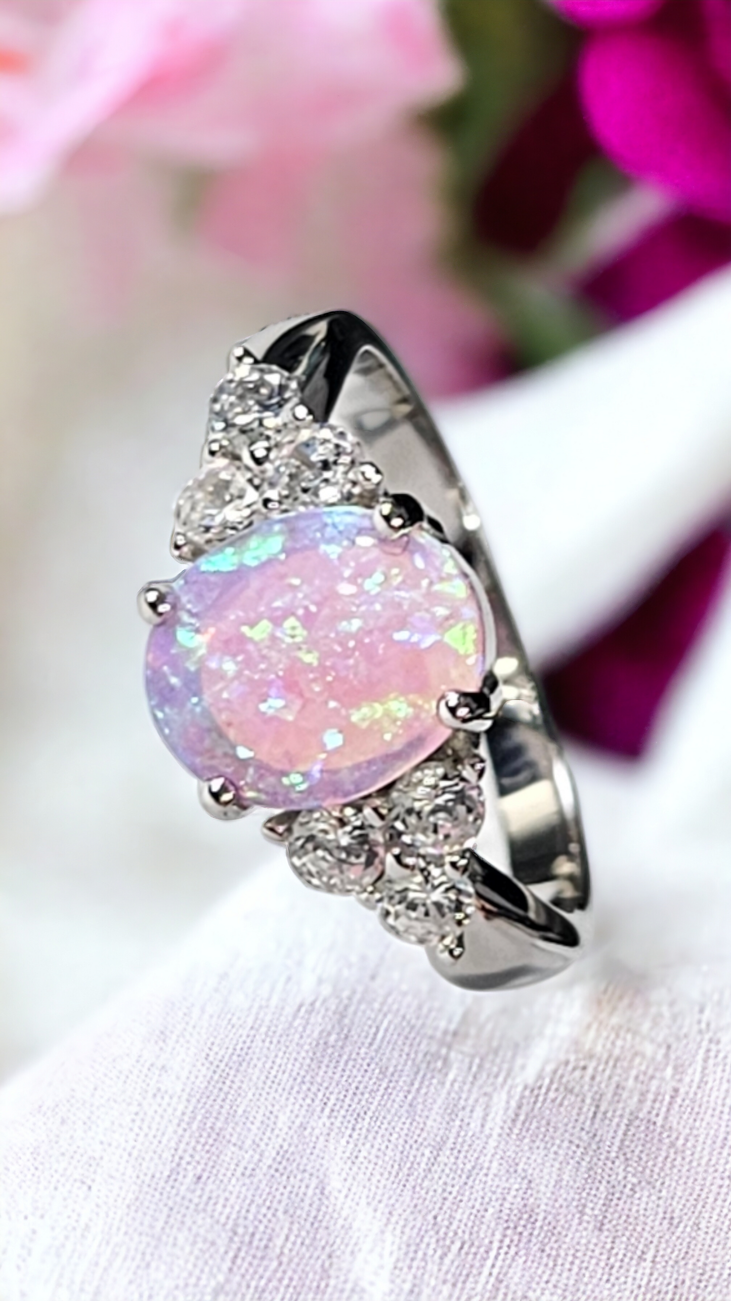 Pink opal sterling silver ring