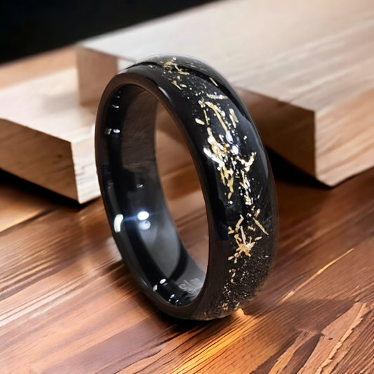 GALAXY EDITION Tungsten ring with gold glitter inlay