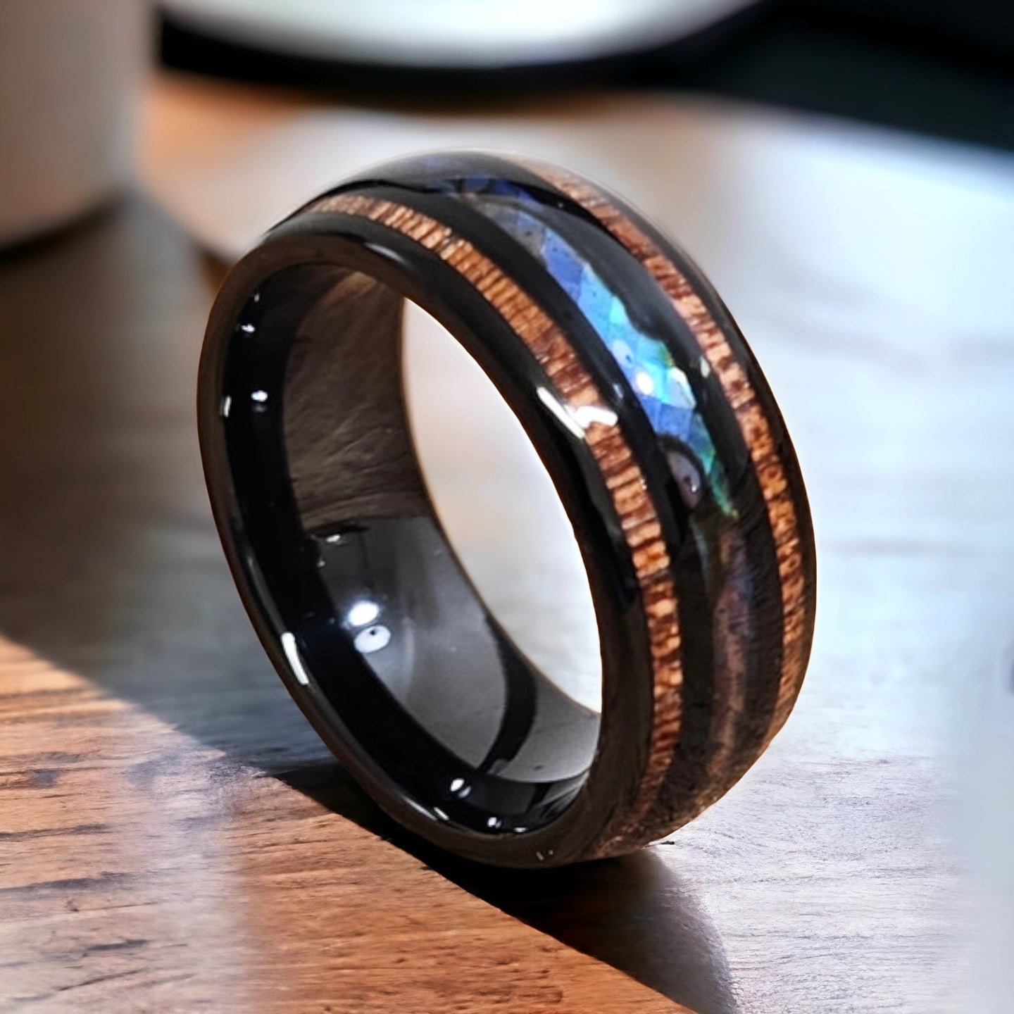 Koa wood abalone shell Inlay Tungsten ring